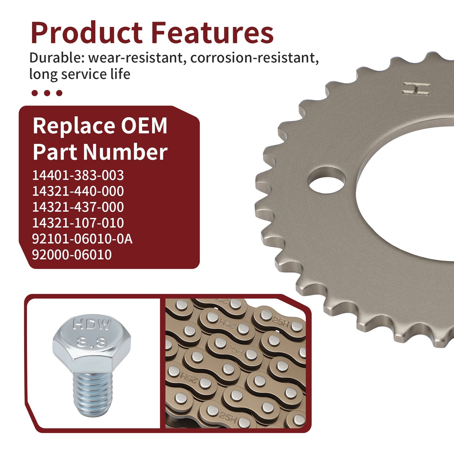 Timing Cam Chain with Sprocket for Honda XL100 XL125 (1976–1978)