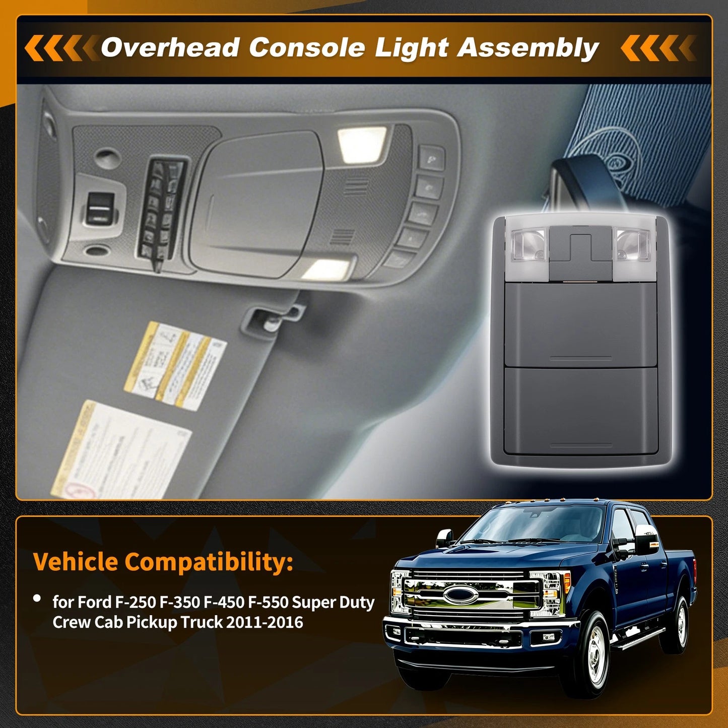 Dome Light Overhead Console for Ford F-250 F-350 F-450 F-550 (2011–2016) Gray