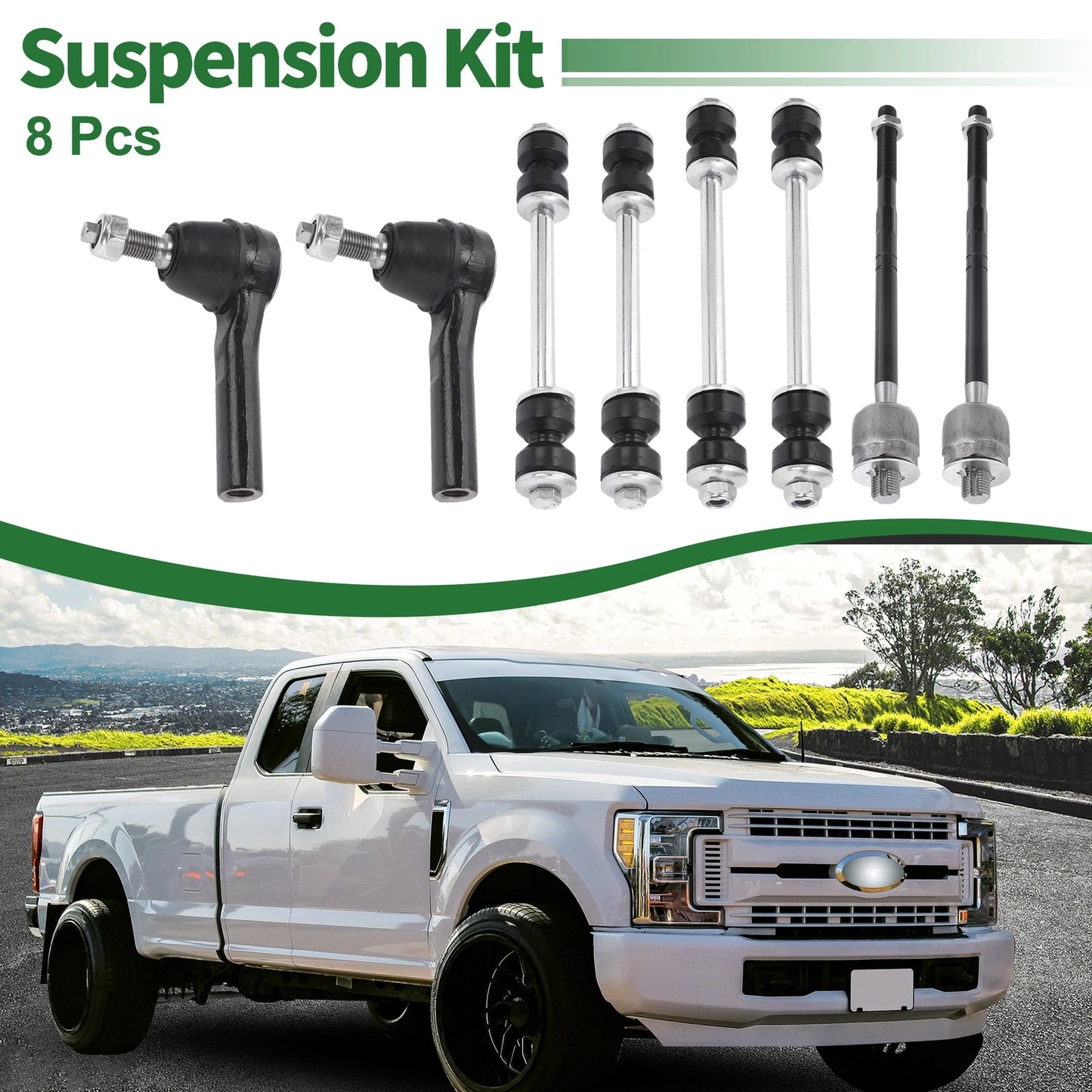 Set of 8 Front Suspension Kit Tie Rod Ends & Sway Bar Links for Ford