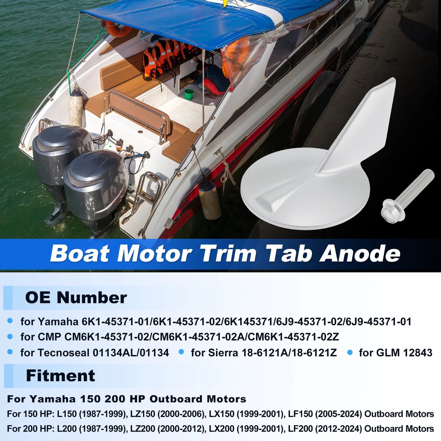 6K1-45371-01 Trim Tab Anode for Yamaha 150 200 HP Outboard