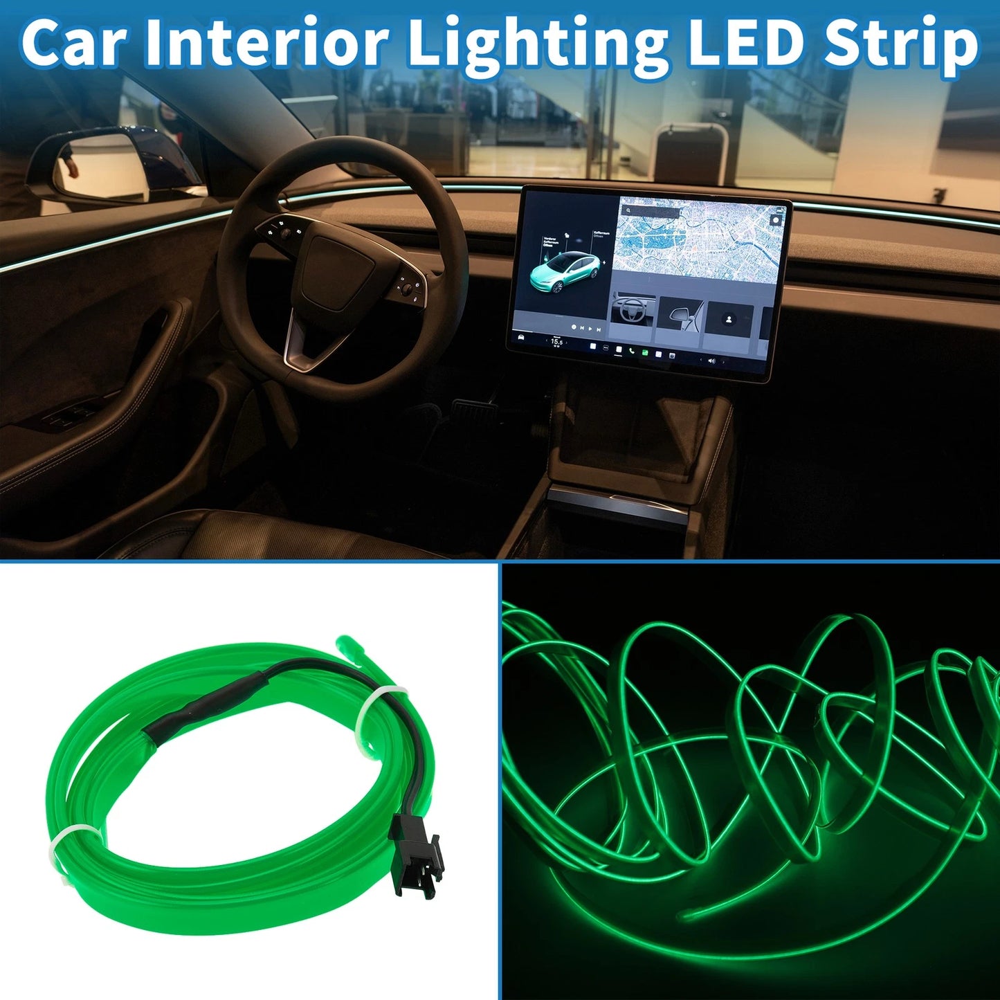LED Strip Neon Wire Lighting for Universal Cars (12V) - Green