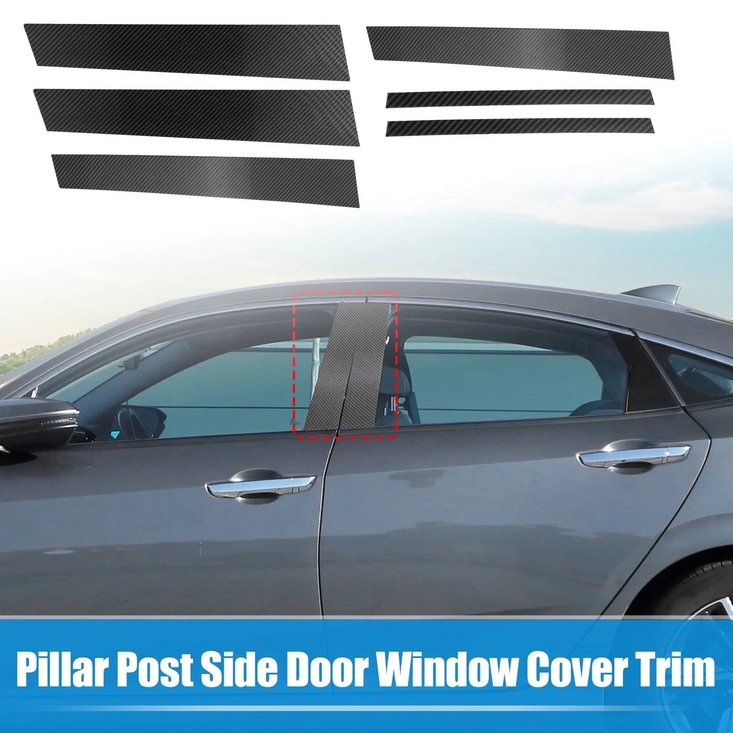 6 x Pillar Post Side Door Window Covers for Honda Civic Sedan (2006-2011)