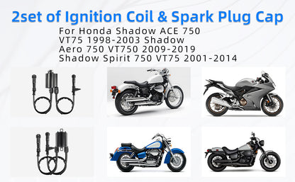 2 Sets of Ignition Coils for Honda VT750C Shadow (1998–2001)