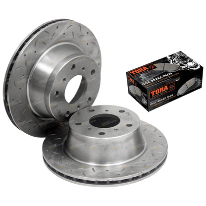 2 Front Dimpled Slotted Disc Rotors Brake Pads for Toyota Lexcen (1997–2000)