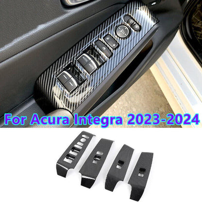 4Pcs Carbon Fiber Window Switch Panel Cover Frame Trim for Acura Integra