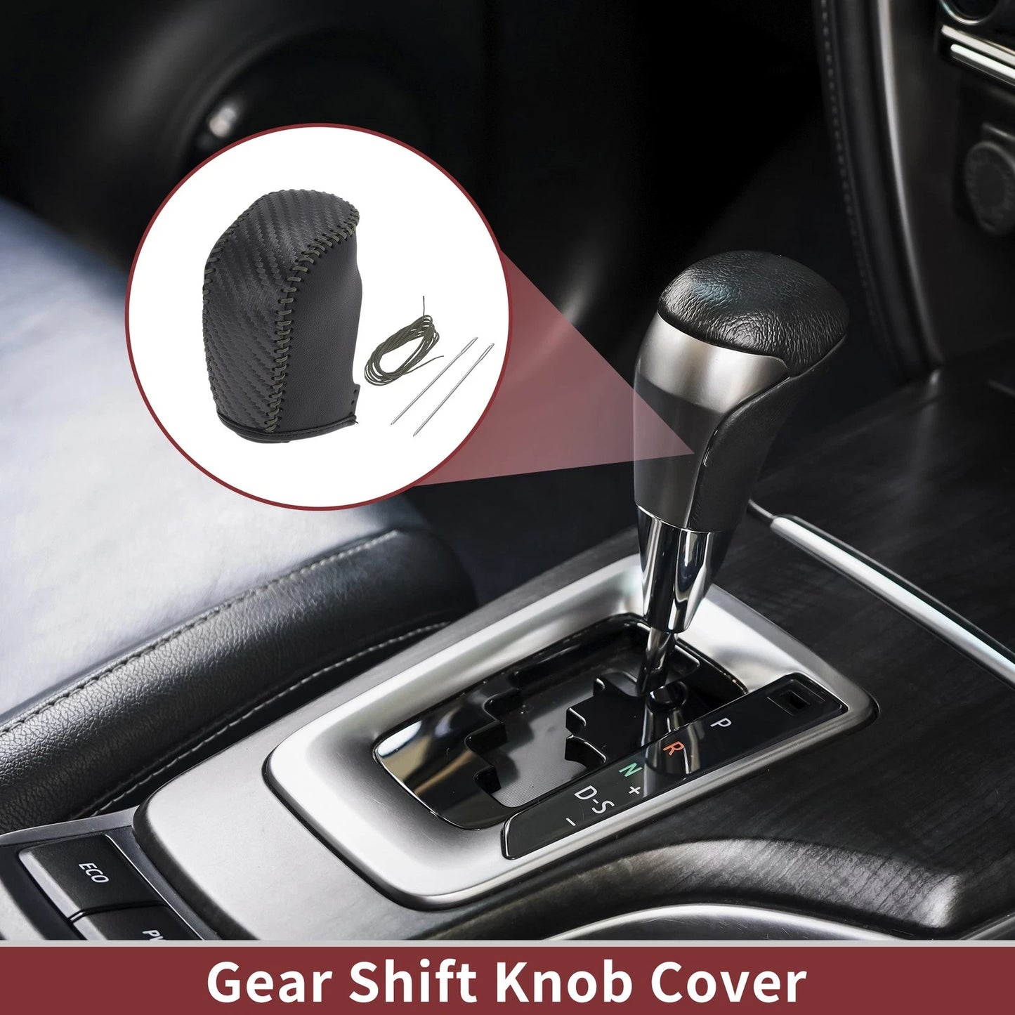 1 Pc Gear Shift Knob Cover for Hyundai Sonata (2011–2014) Black Gray Faux Leather