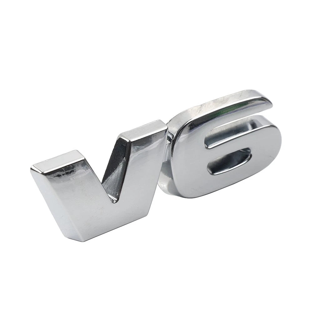 V6 Metal Logo Emblem Badge for Universal Cars (3D Silver)