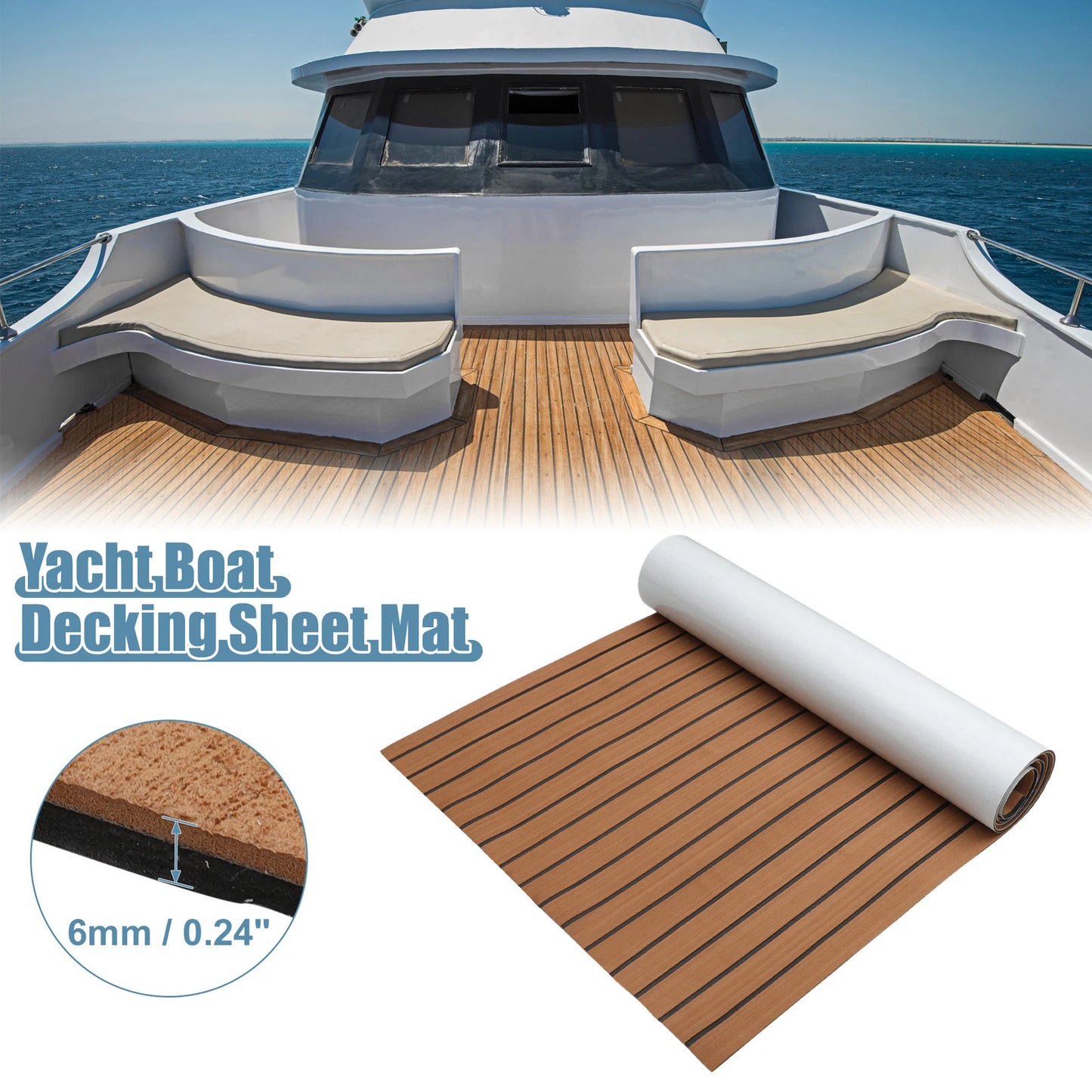 EVA Faux Teak Decking Sheet for Boat Yacht (94.49"x35.43") Brown Black