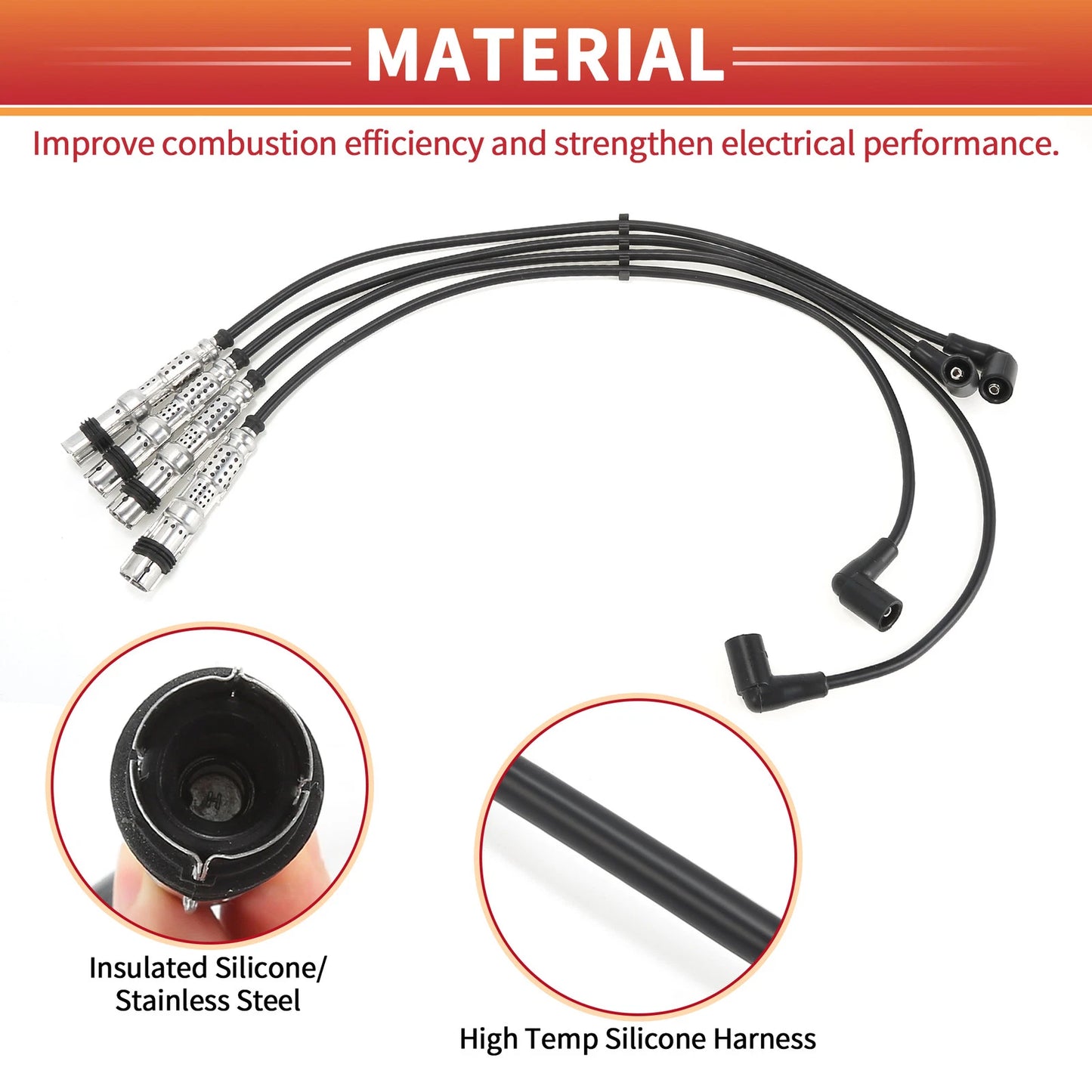 Set of 4 Spark Plug Wire Ignition Coil Cables No.030905430N for VW Lupo (1998–2005)