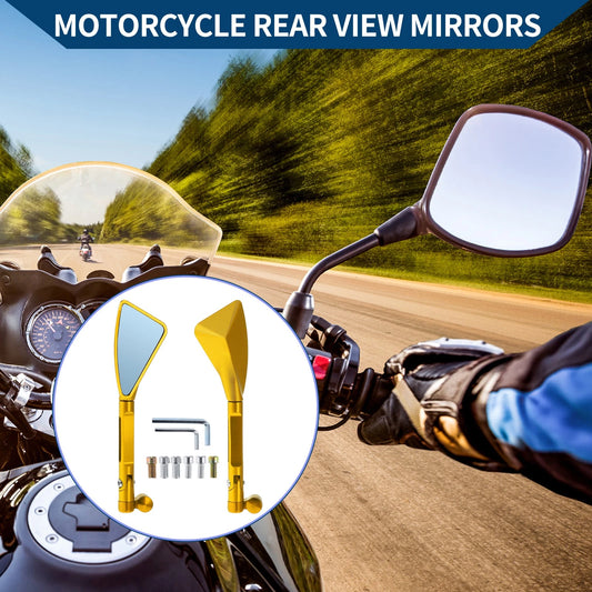 2 x Motorcycle Rear View Mirrors Triangle Gold Tone Aluminum Alloy