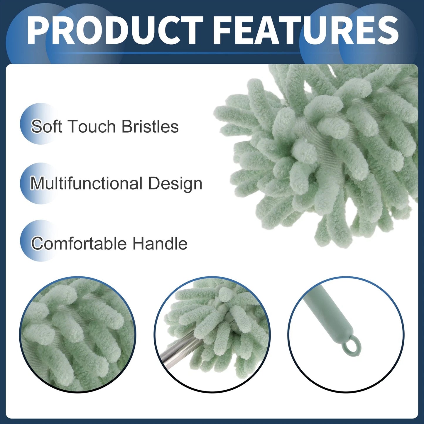 Car Wheel Brush 30-76.5cm for Universal Use (1 pcs) Microfiber PP Light Green