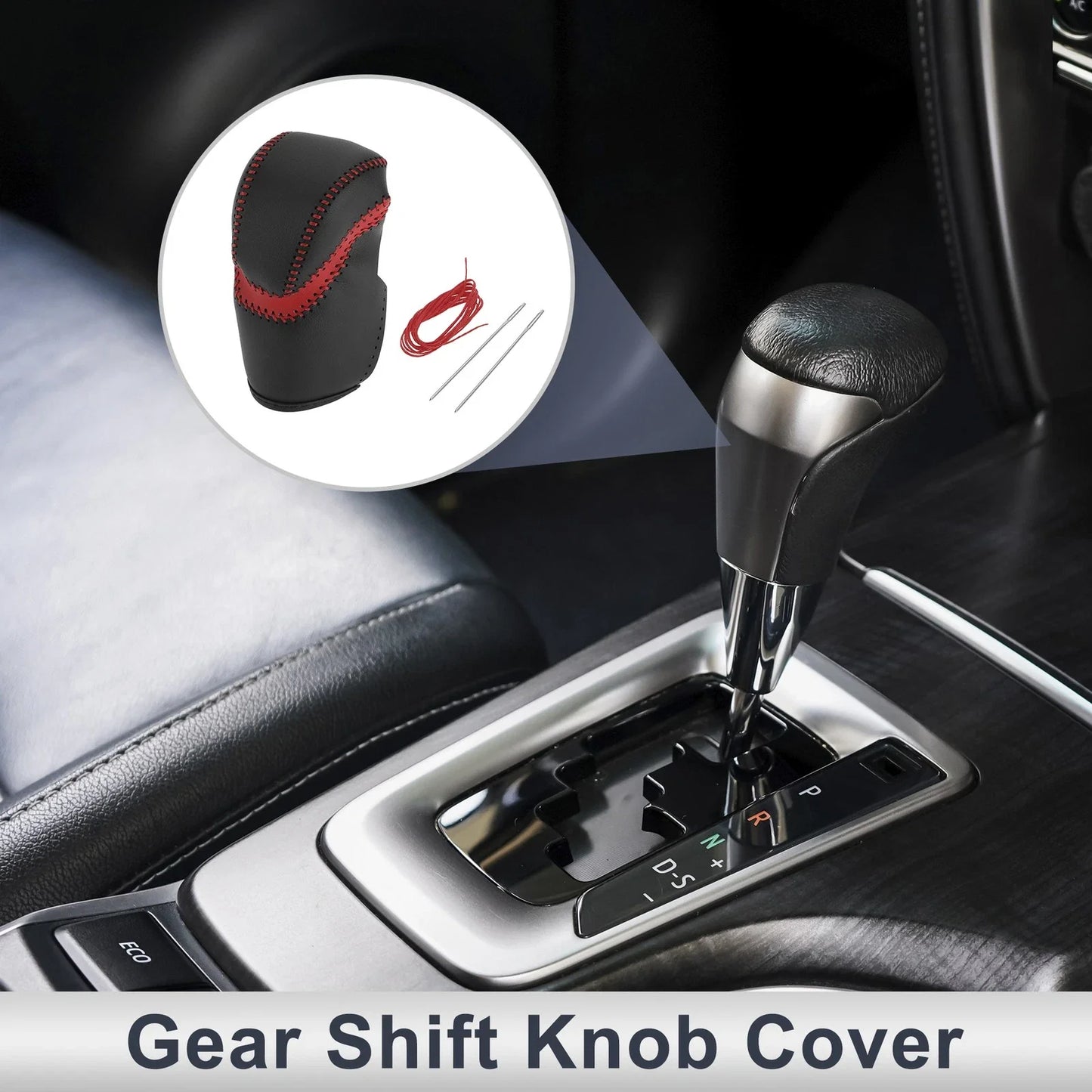 Gear Shift Knob Cover for Honda Accord 2013-2017 Red Black Faux Leather