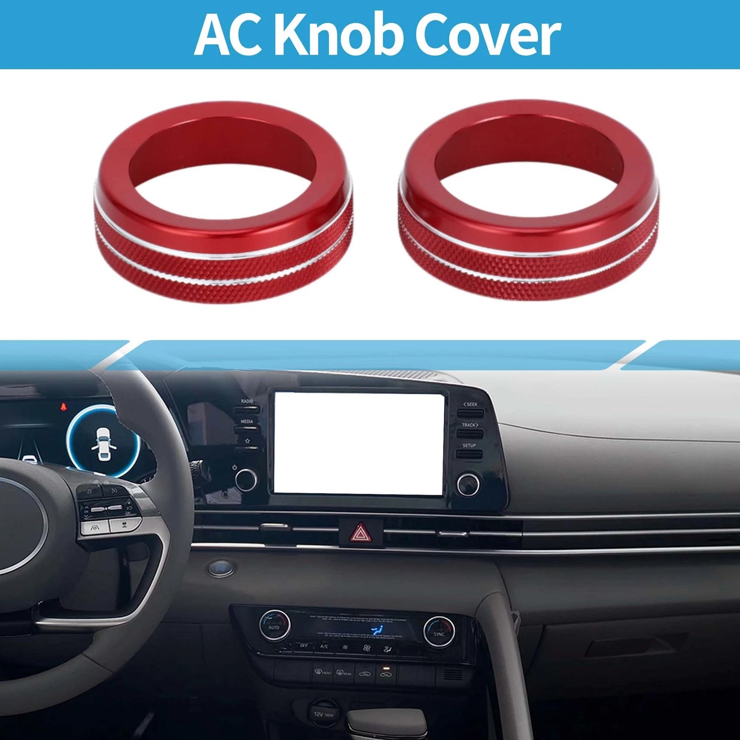 Set of 2 AC Climate Heater Switch Knob Cover Rings for Hyundai Elantra (2021–2024) Red