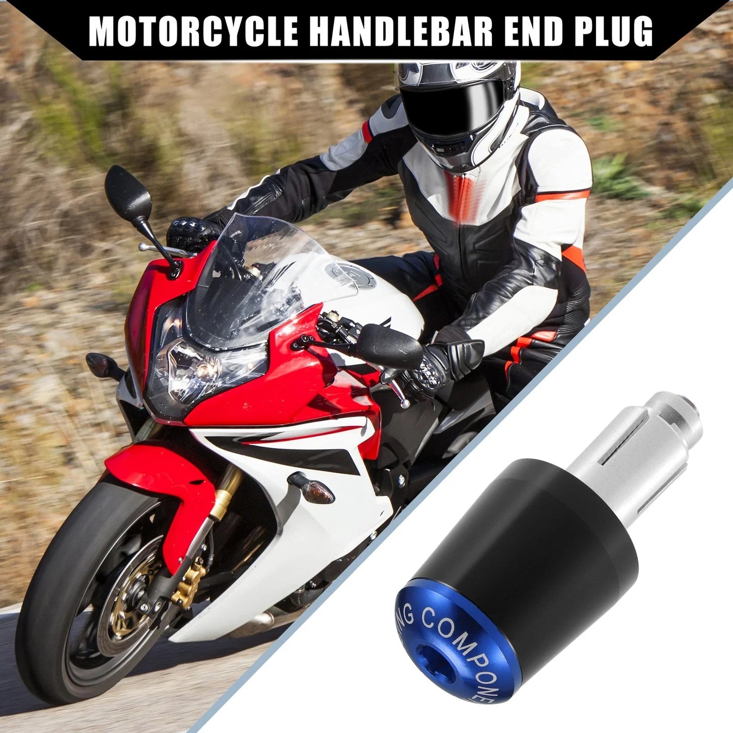 2 x 7/8" Handlebar End Plugs for Honda Motorcycle - Black Blue