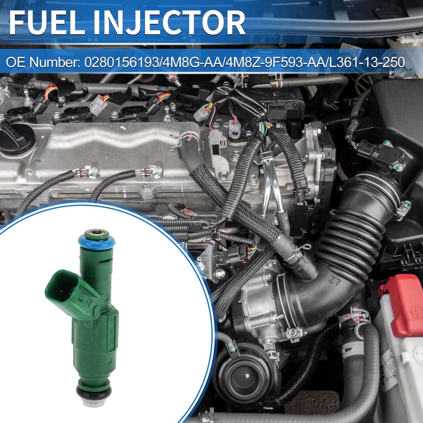 Fuel Injector No. 0280156193 for Mazda 6 i 2.3 (2003–2005) 1 Pc Green