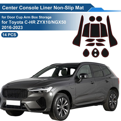 Set of 14 Non-Slip Mats for Toyota C-HR ZYX10/NGX50 (2016–2023) PVC Red