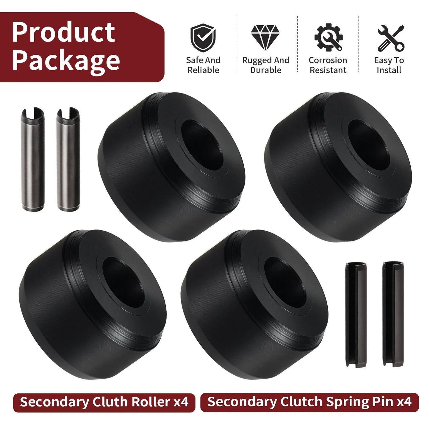 4 x Secondary Clutch Roller w/ Upgraded Pin for Polaris Ranger (2017–2019)