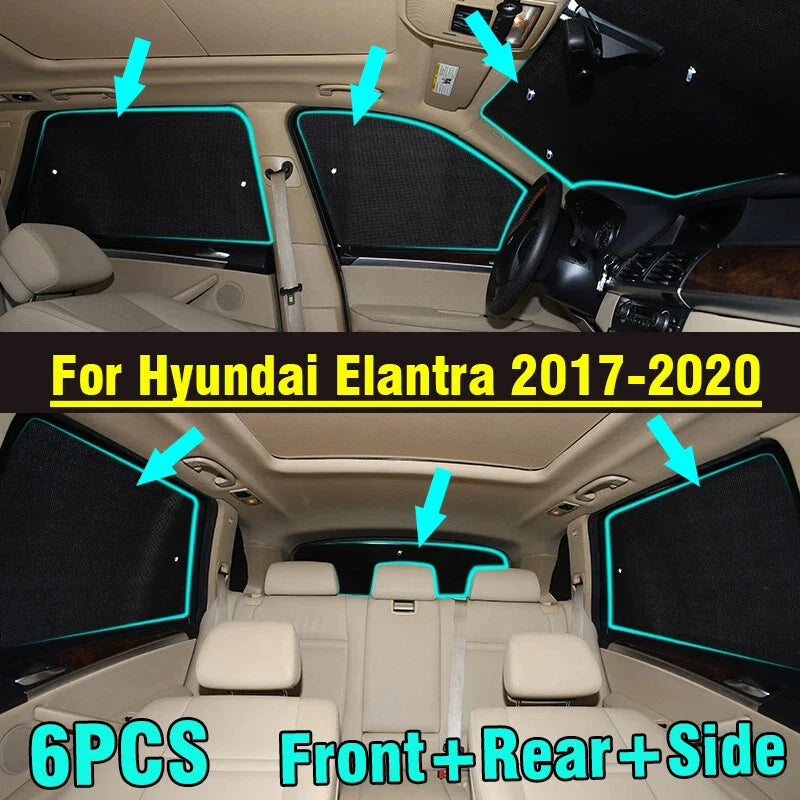 6x Front Side Window Privacy Sunshade for Hyundai Elantra (2017–2020)