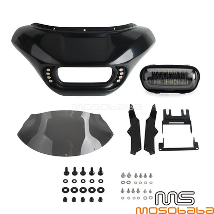 LED DRL Headlight Fairing Windshield for Harley Softail Fat Bob (2018-2023)