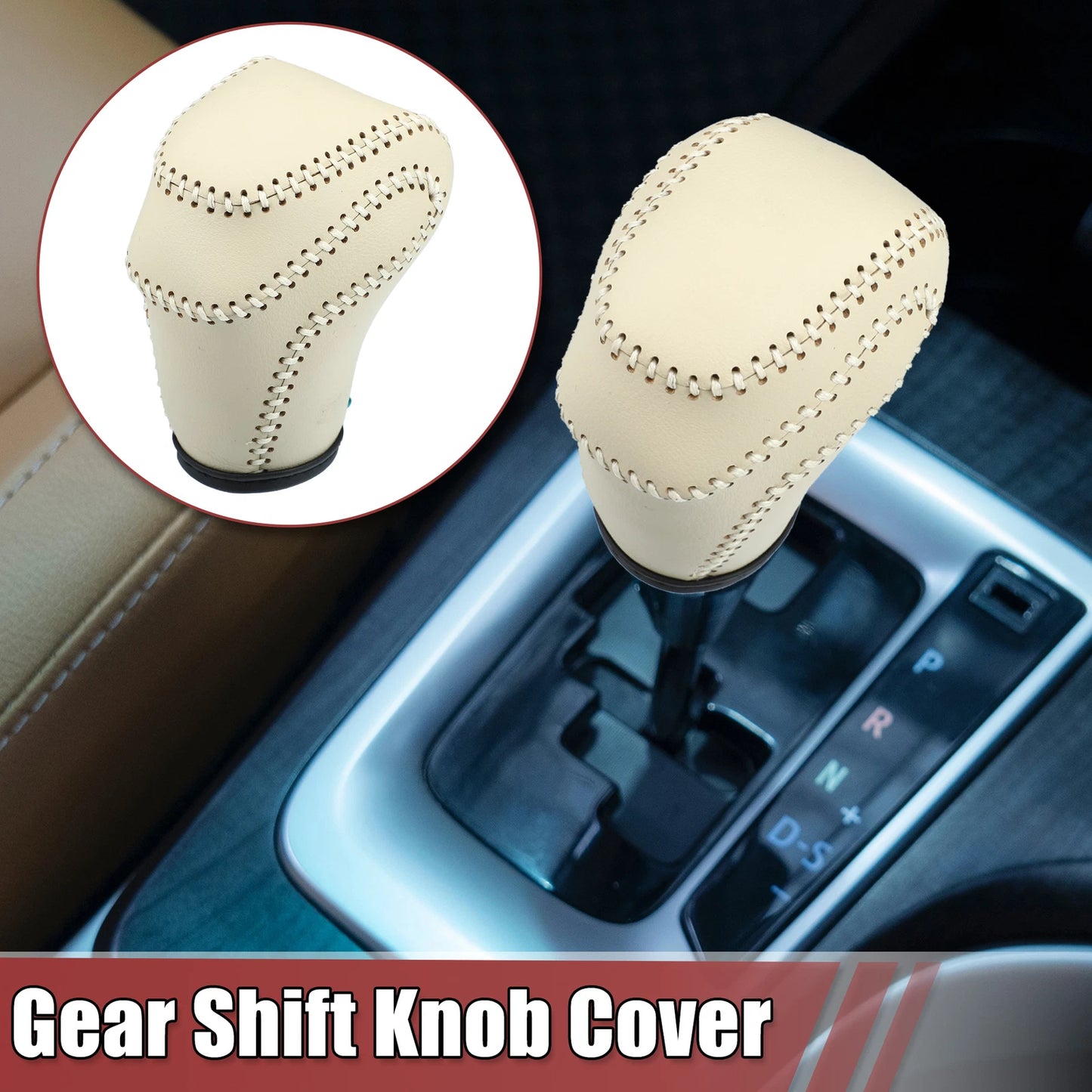Gear Shift Knob Cover for Toyota Land Cruiser Prado (Beige, W/ Beige Stitches)