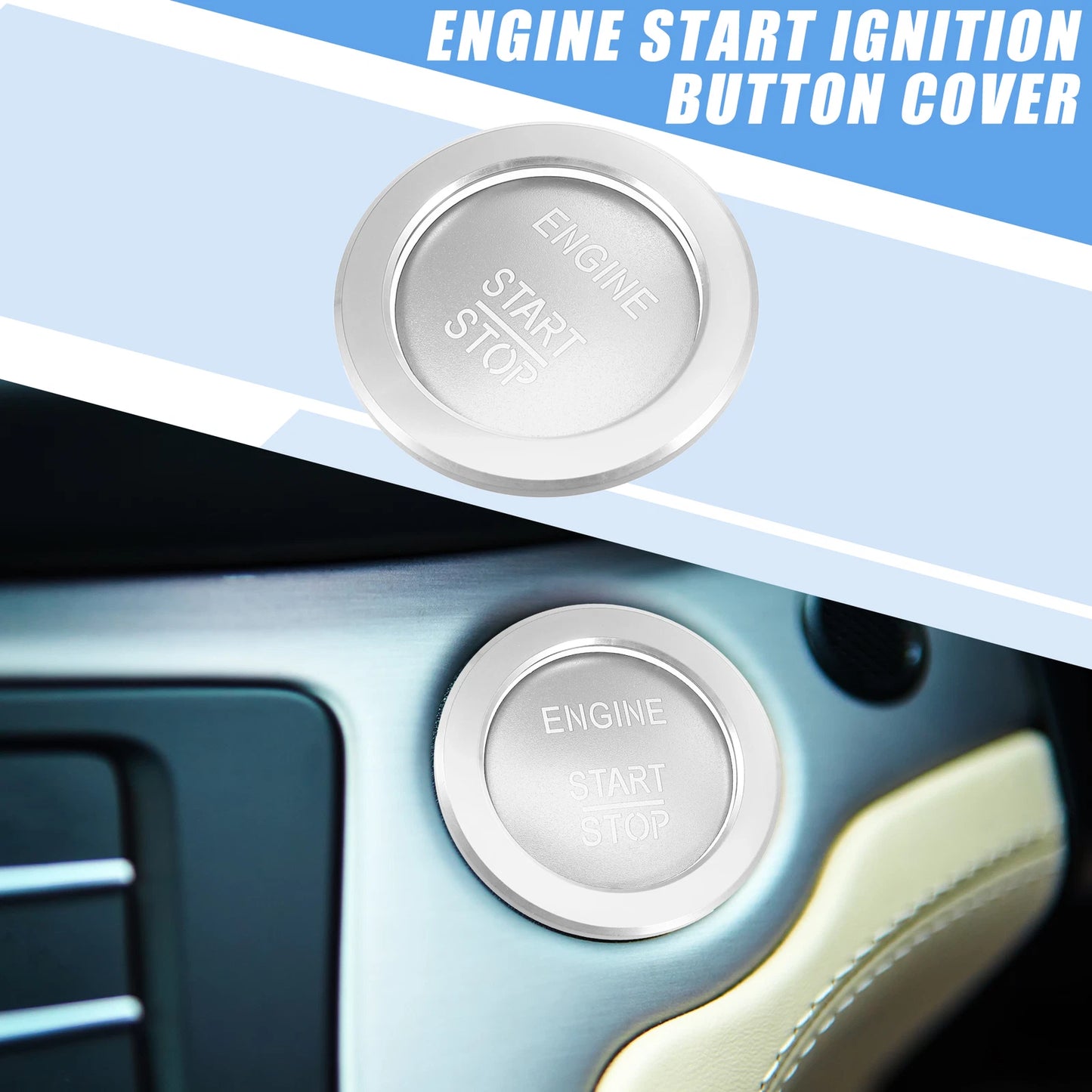 Engine Start Stop Button Cover Sticker for Mercedes-Benz B-Class, C-Class, GLC, GLA (2015–2023) Silver Tone
