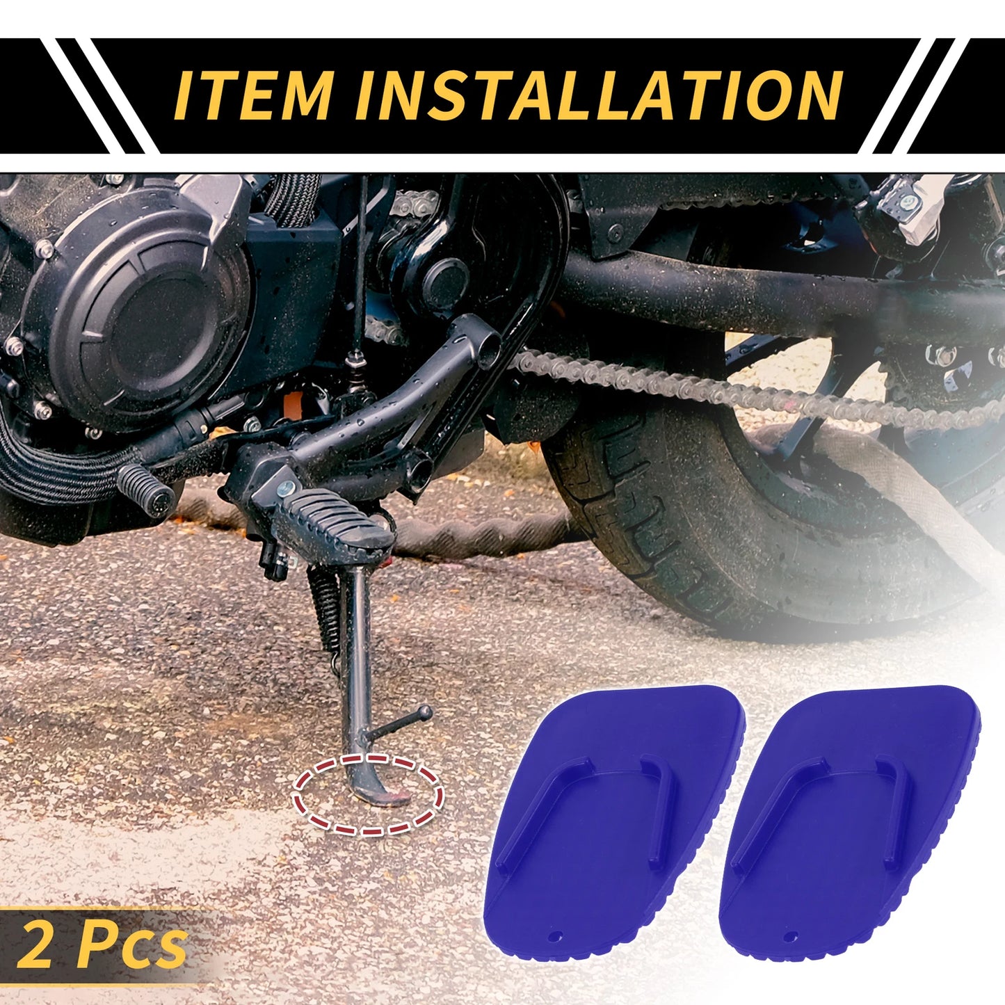 Set of 2 Universal Motorcycle Kickstand Pads 3.54"x2.36" Blue