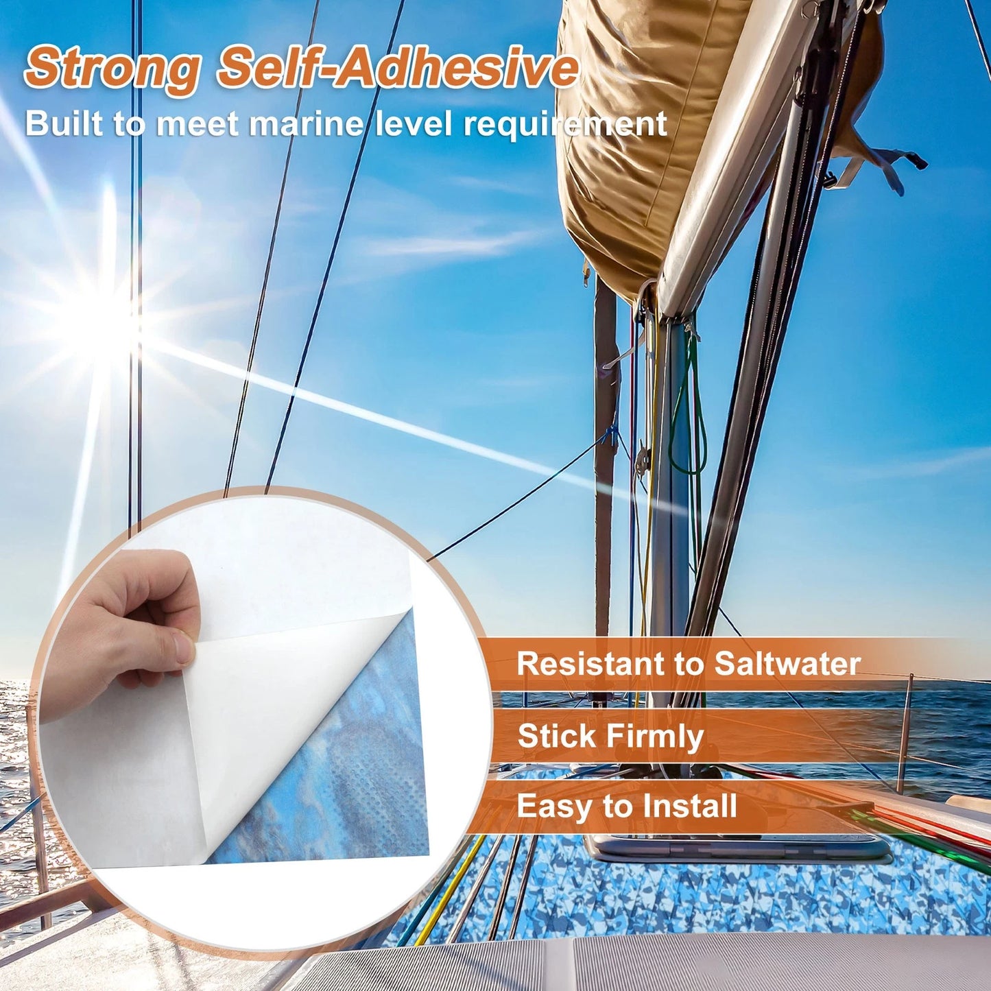 Self-Adhesive Boat Flooring Strip 96" L x 38" W EVA Camo Blue