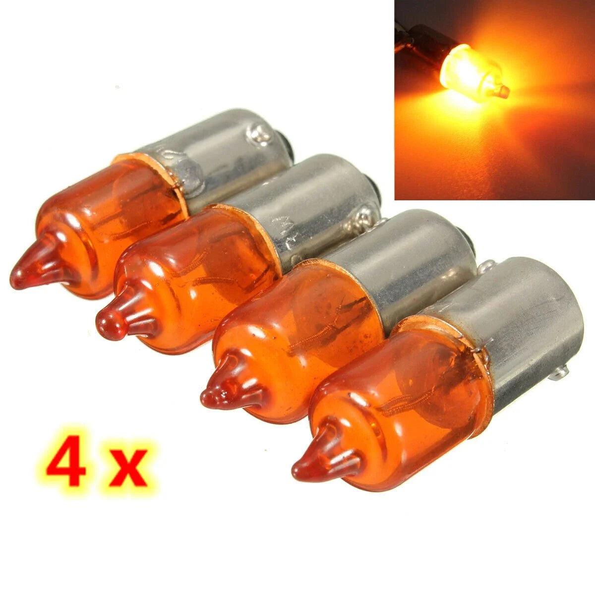 4 x Mini Indicator Bulbs Halogen BA9S Base Amber for Motorcycle