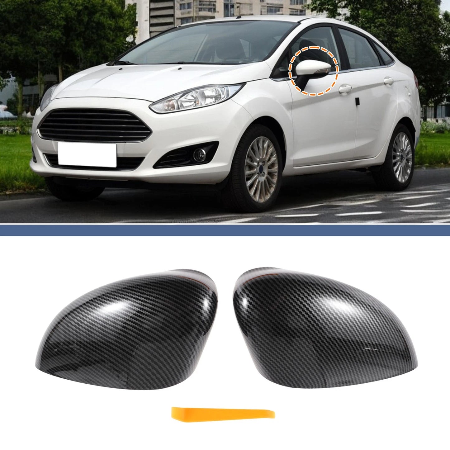 Set of 2 Mirror Cover Caps for Ford Fiesta MK7 (2008–2017)