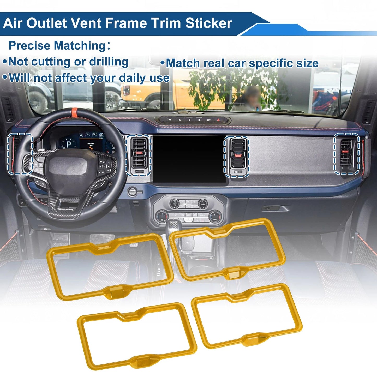 Set of 4 Air Condition Outlet Vent Trim Covers for Ford Bronco (2021–2024) Yellow