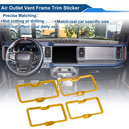 Set of 4 Air Condition Outlet Vent Trim Covers for Ford Bronco (2021–2024) Yellow