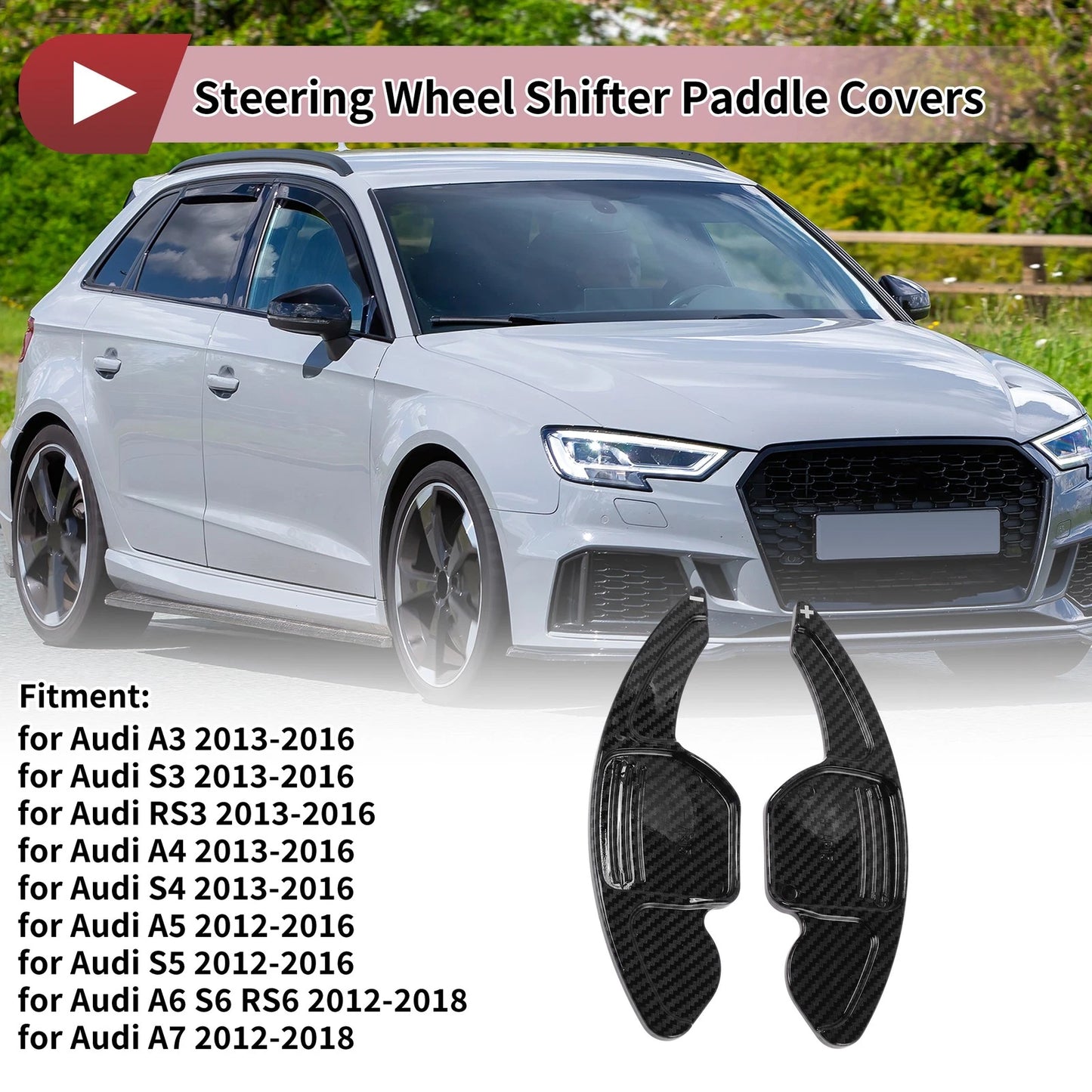 Set of 2 Black Plastic Steering Wheel Paddles for Audi A3 (2013–2016)