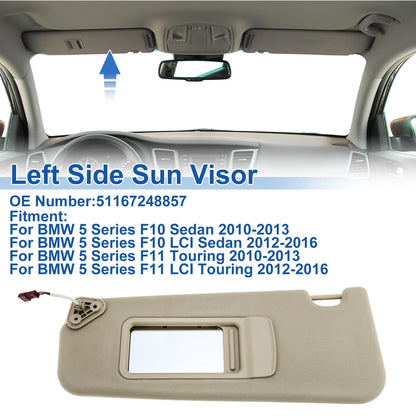 Left Side Sun Visor for BMW 5 Series F10 (2011–2017) No. 51167248857 Beige