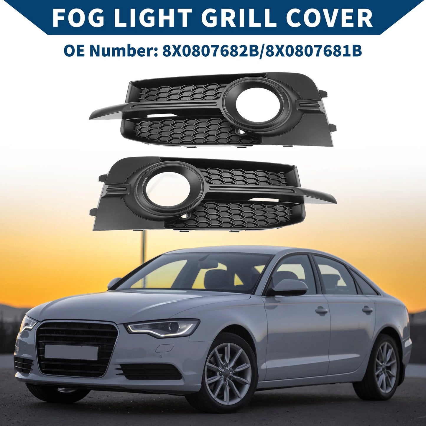 1 Pair Front Fog Light Grill for Audi A1 8X/8XA (No. 8X0807682B/8X0807681B)