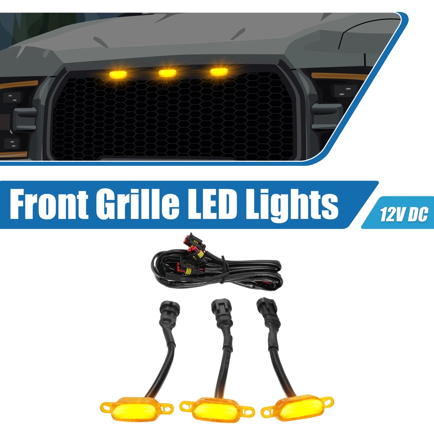 LED Front Grille Lights for Ford F150 F250 F350 (2004–2019) - Amber