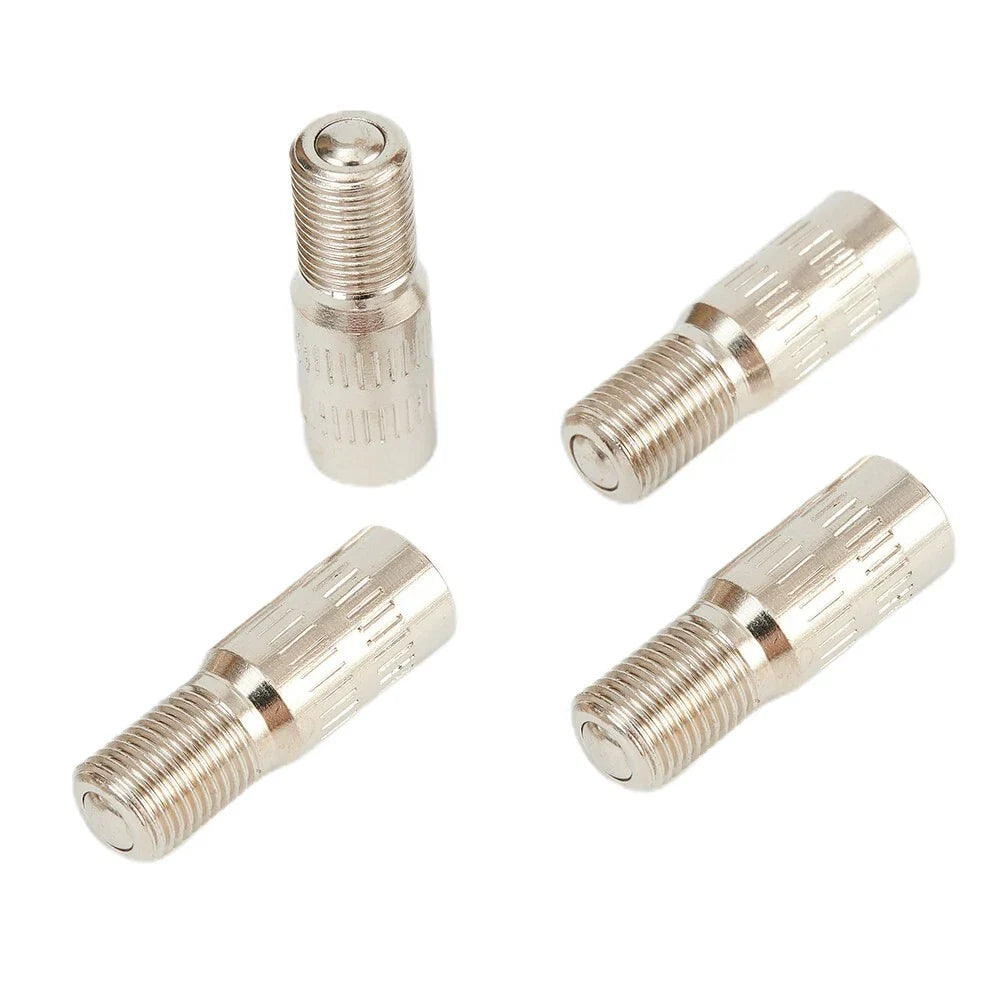 Valve Stem Extensions 4pcs Brass Cap Chrome Extender Screw-On Silver Tone Tyre
