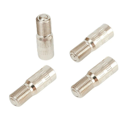 Valve Stem Extensions 4pcs Brass Cap Chrome Extender Screw-On Silver Tone Tyre