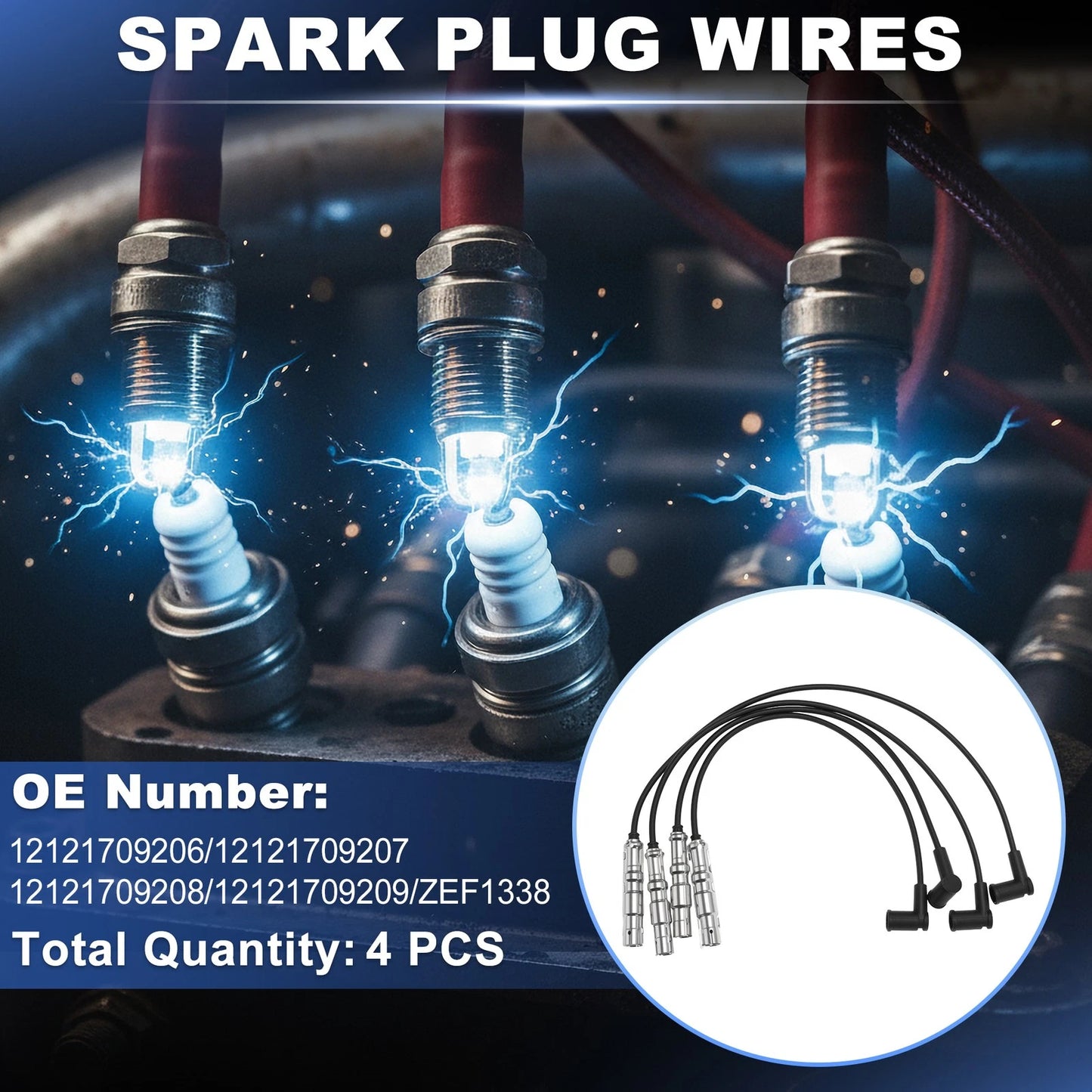 Set of 4 Spark Plug Wires for BMW 3 Series E36 1.8L (1993–1998) Replaces 12121709206