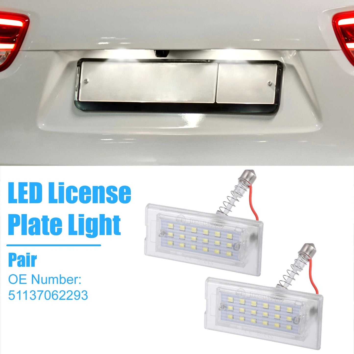 2X White LED License Plate Light 51137062293 for BMW X5 (2002–2006)