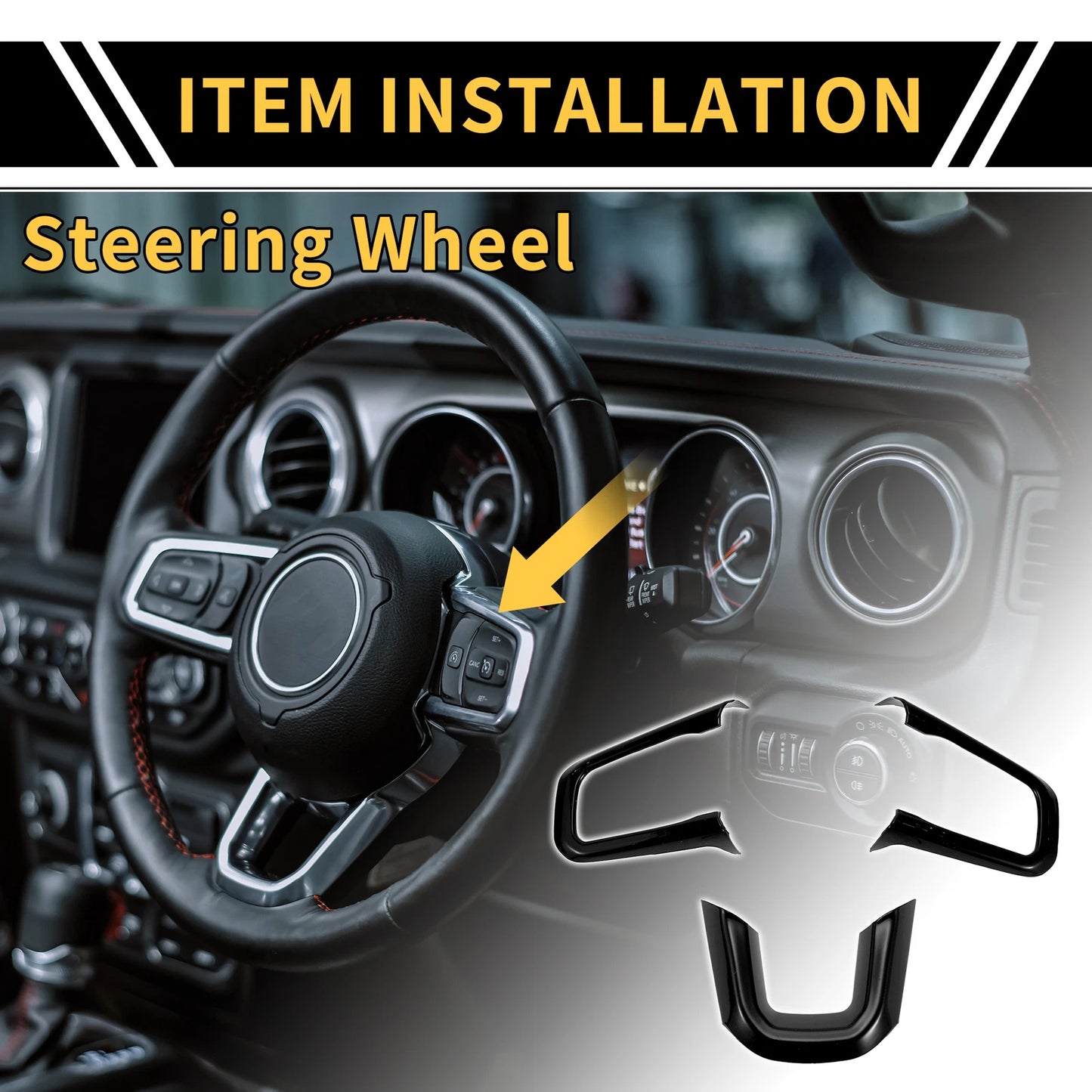 Set of 1 Steering Wheel Cover Trim for Jeep Wrangler JL JLU (2018–2024) Black