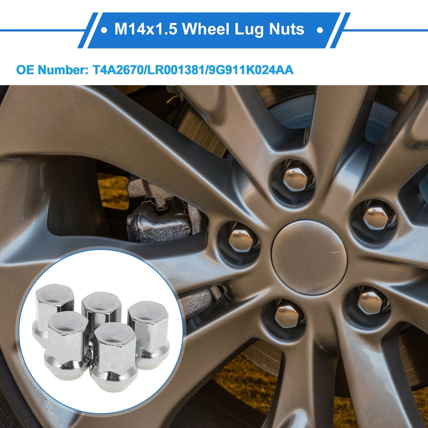 5 Pcs M14x1.5 Wheel Lug Nuts for Land Rover Discovery Sport (2015–2021) No.T4A2670
