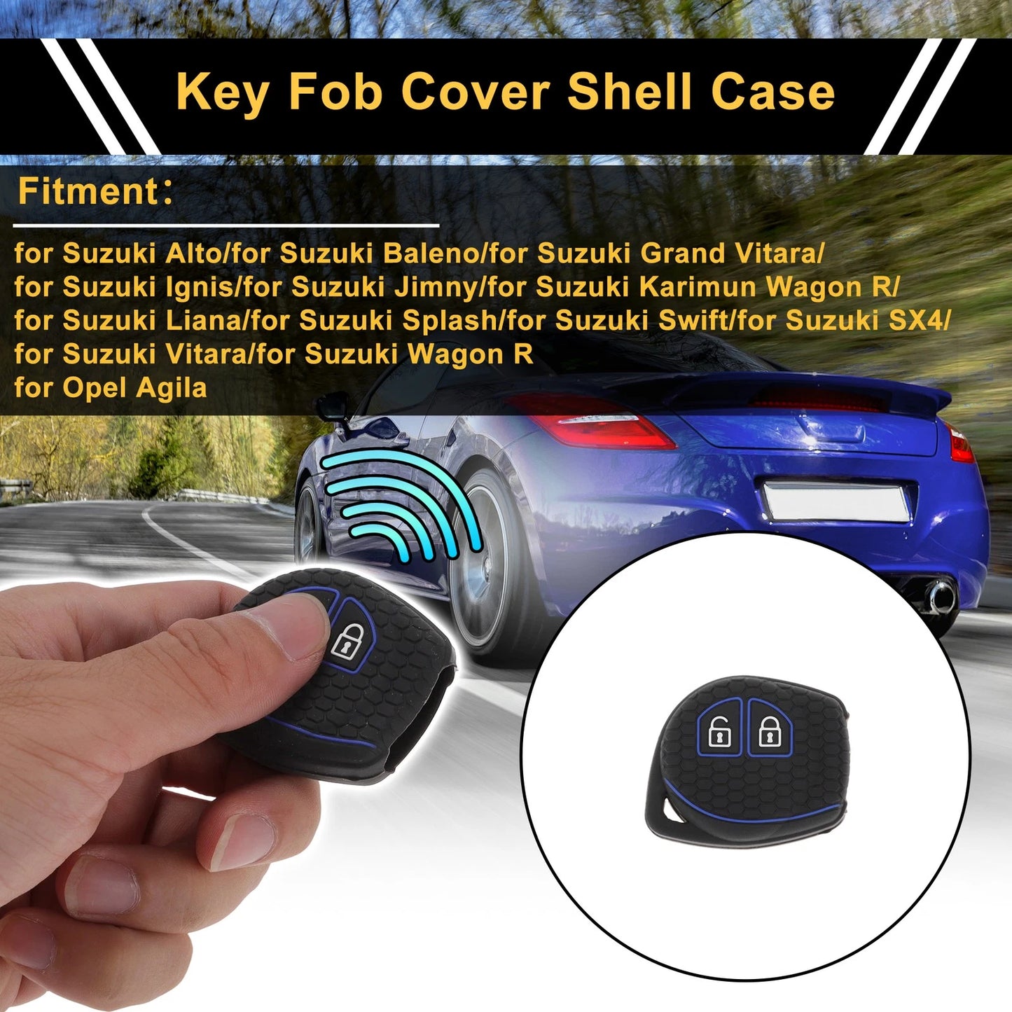 Black Blue Line Car Key Case for Suzuki Alto (2010–2023) - 2 Buttons