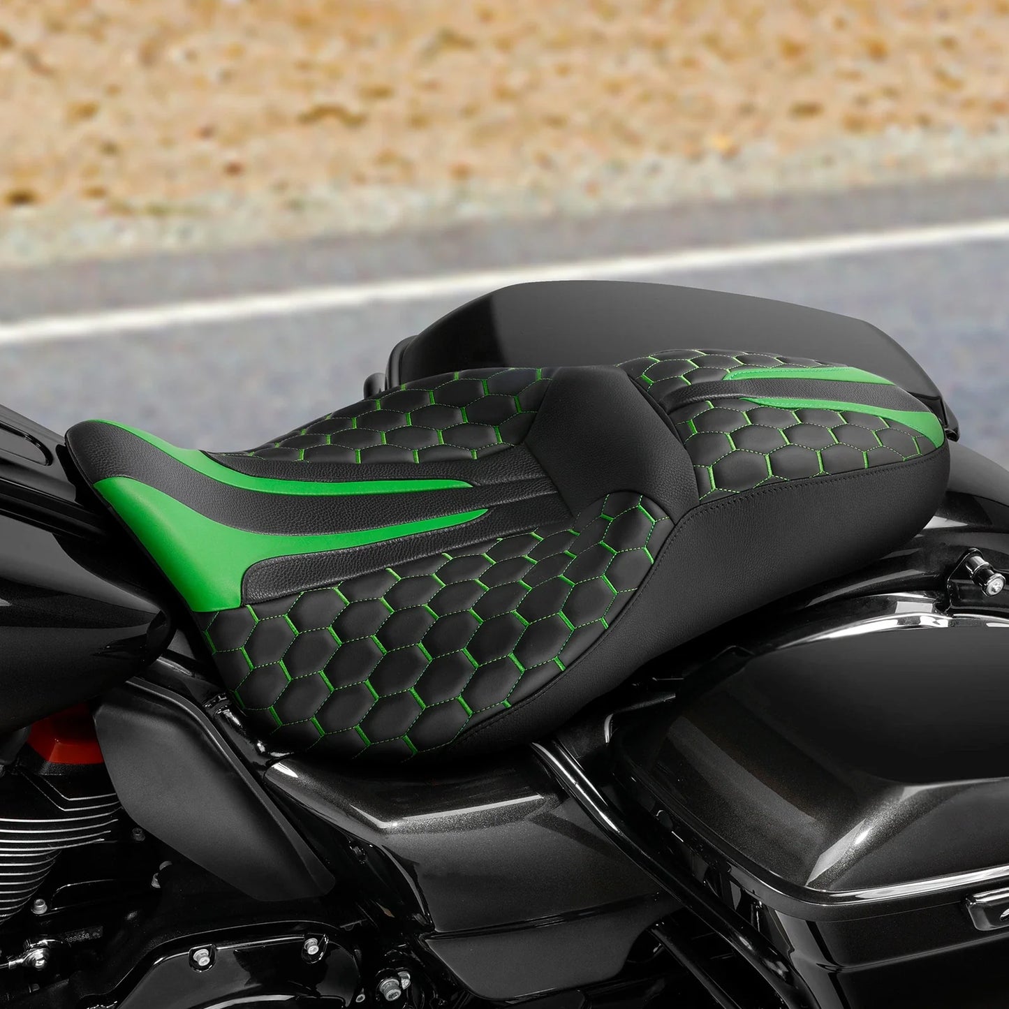 Black Green Driver Passenger Seat for Harley Touring Street Road Glide (09-23)