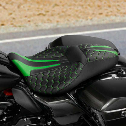 Black Green Driver Passenger Seat for Harley Touring Street Road Glide (09-23)