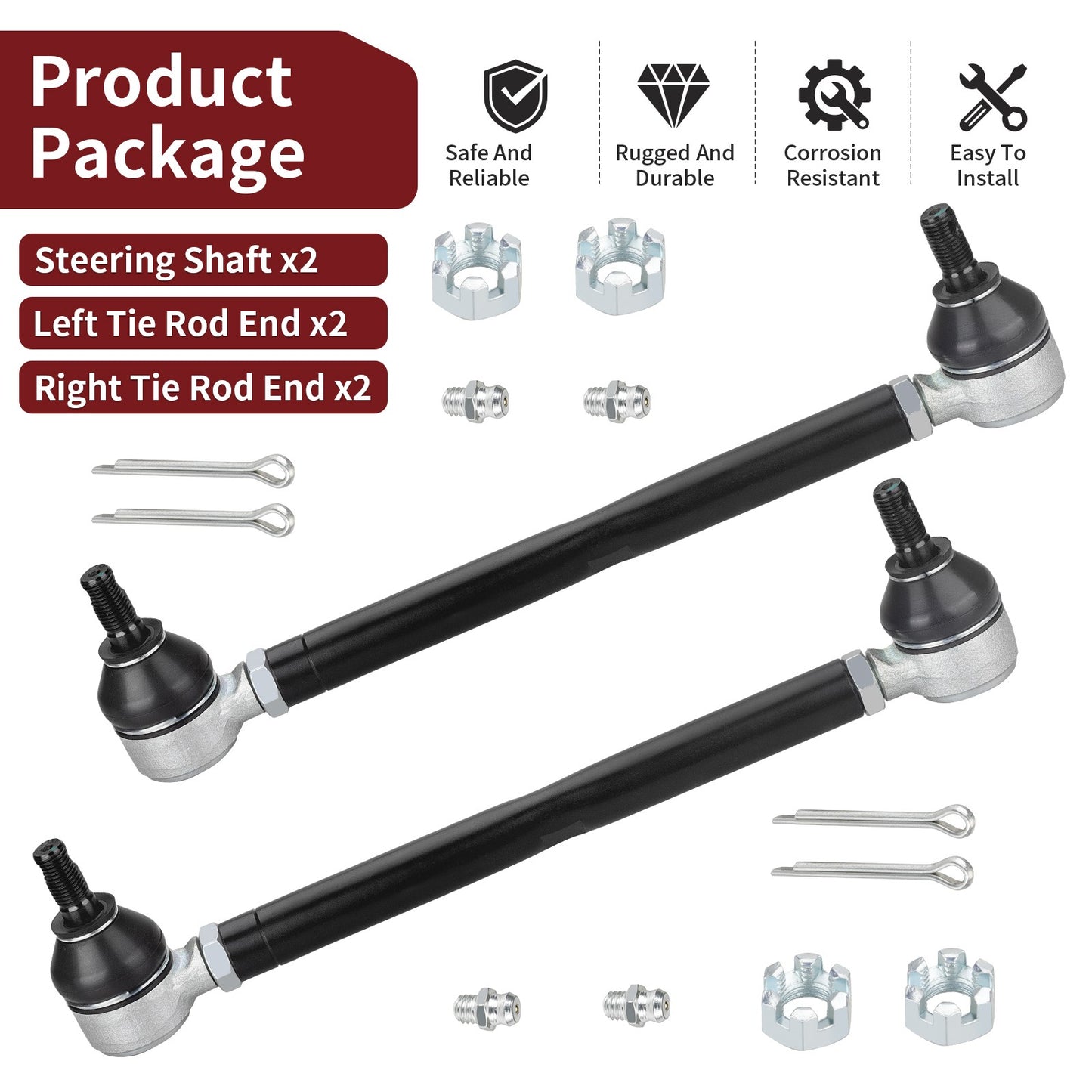 2Pcs Steering Tie Rod & Shaft Assembly for EZGO TXT Medalist (1994–2001)