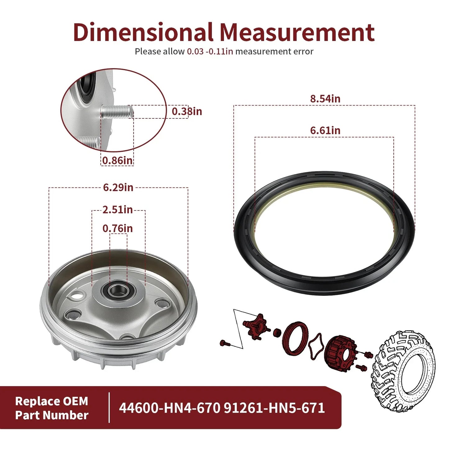 Front Brake Drum Hub & Seal for Honda Rancher 350 TRX350TM (2000–2006)