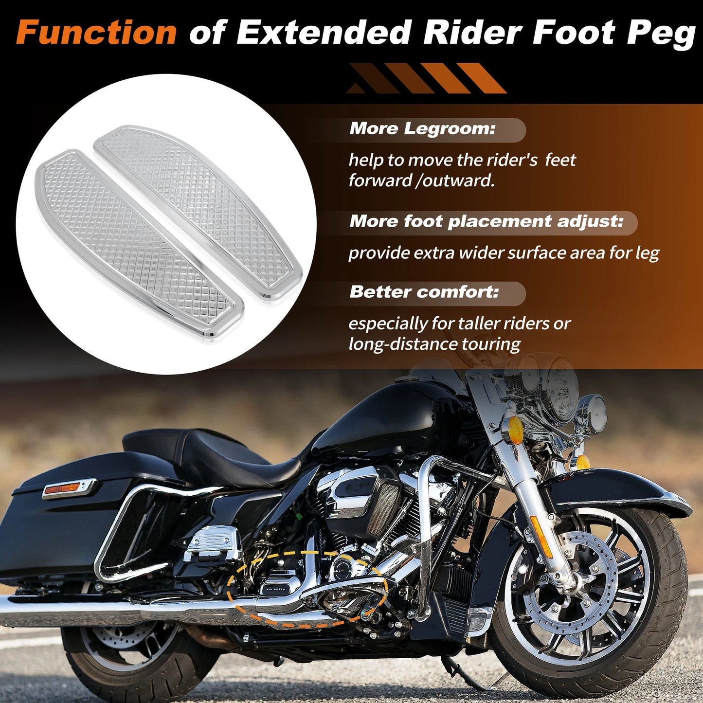 Anti-Slip Stretched Driver Rider Floorboard for Harley Davidson (Chrome)