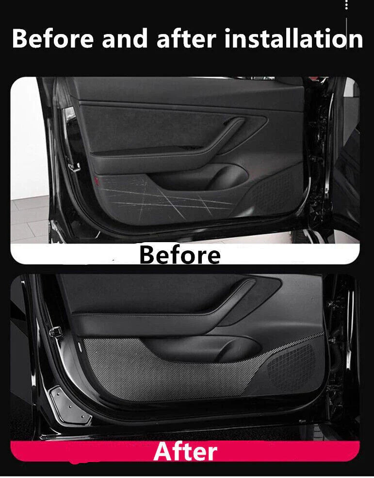 4x Anti Kick Pad Carbon Fiber Side Edge Protector Sticker for Model Y (2020–2024)