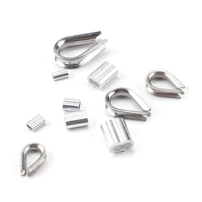 195Pcs M2/3/4/5 Thimble & 6-Size Aluminum Crimping Loop Sleeves