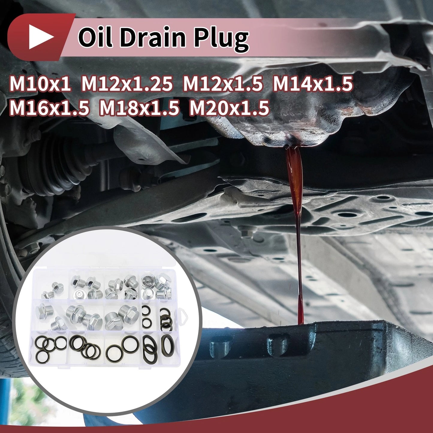 Set of 2 M10x1 M12x1.25 Engine Oil Drain Plug with Gasket for Car Motorcycle Boat